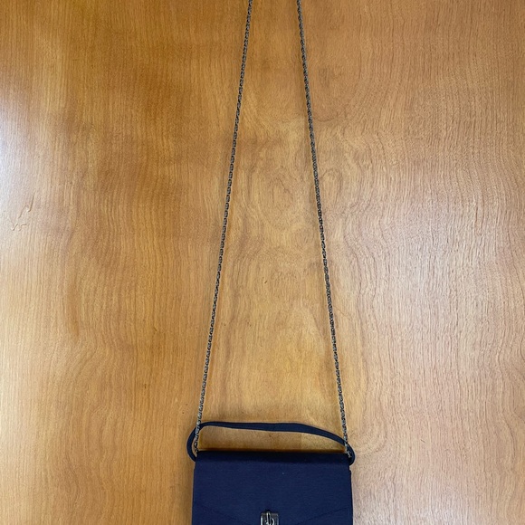 Navy Blue Crossbody Bag with Chain Strap - Picture 2 of 3